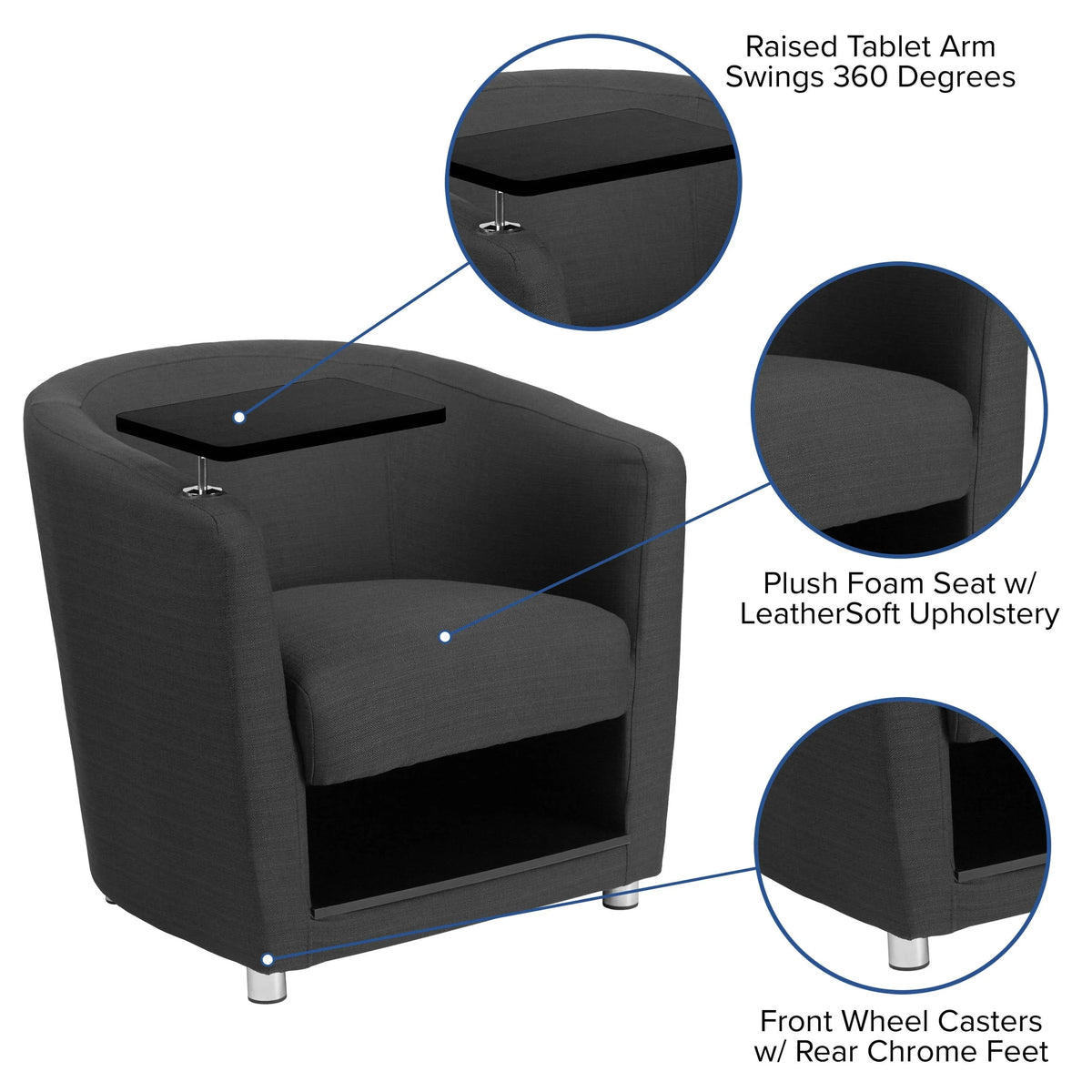 Black LeatherSoft Guest Chair with Tablet Arm