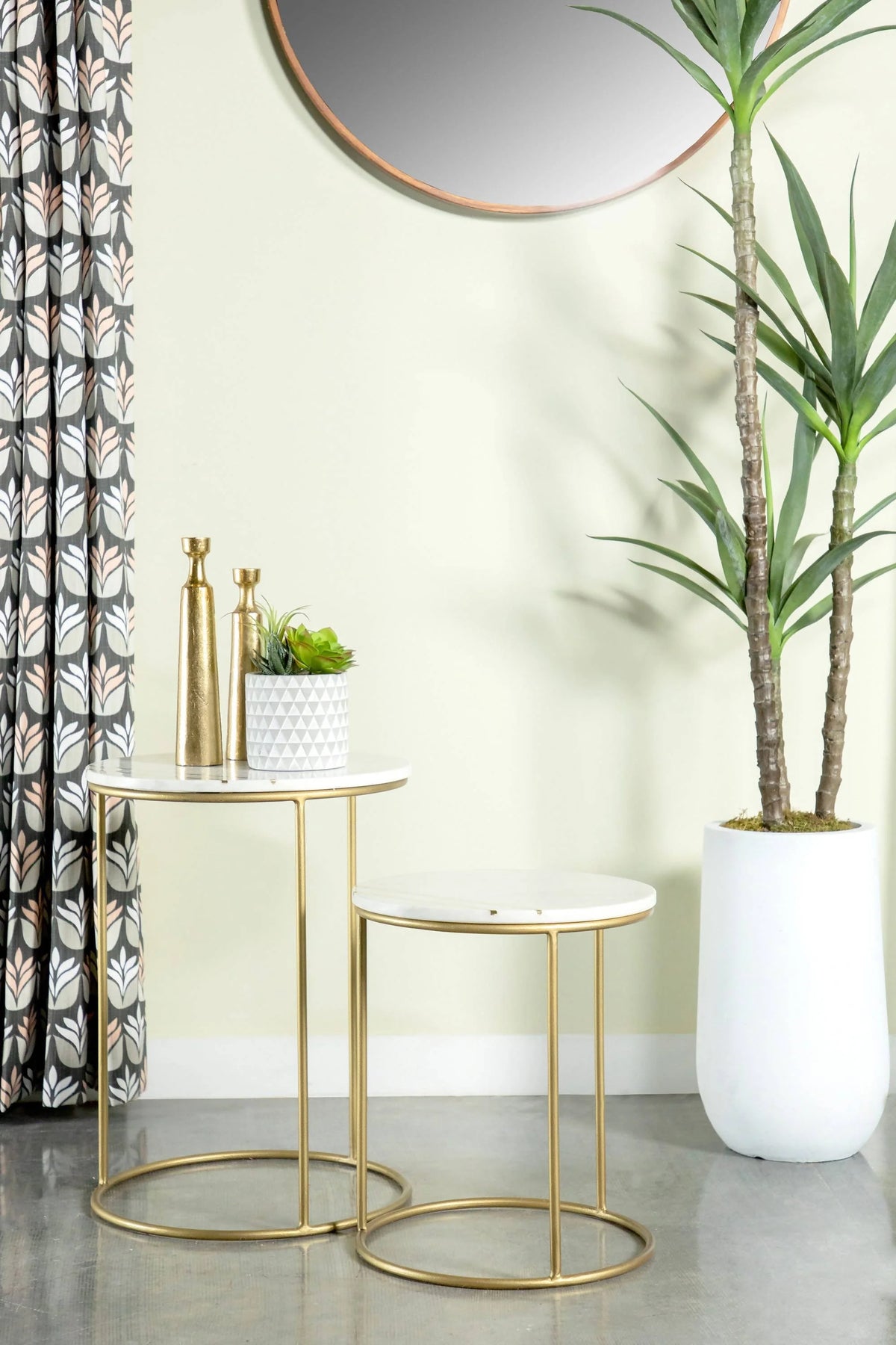 2-Piece Round Marble Top Nesting Tables White And Gold - 935849 Pie's Variety Store