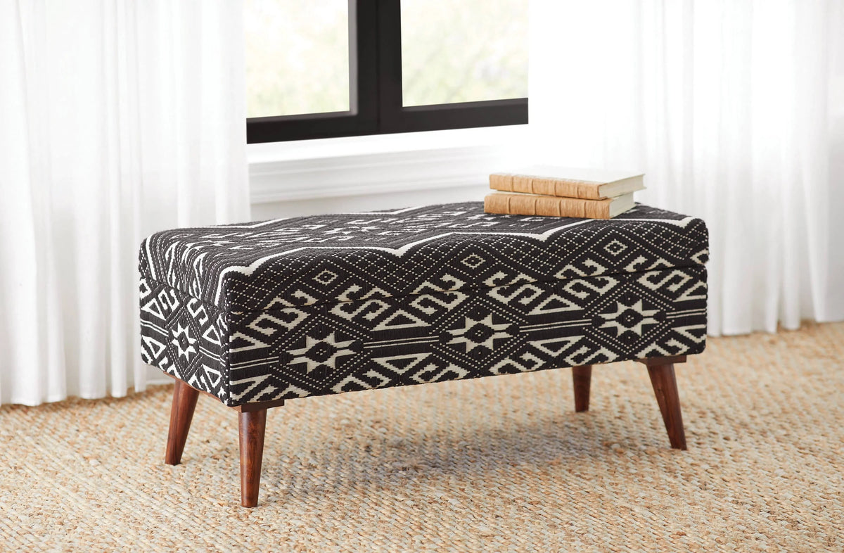 Upholstered Storage Bench Black And White - 918490 Pie's Variety Store