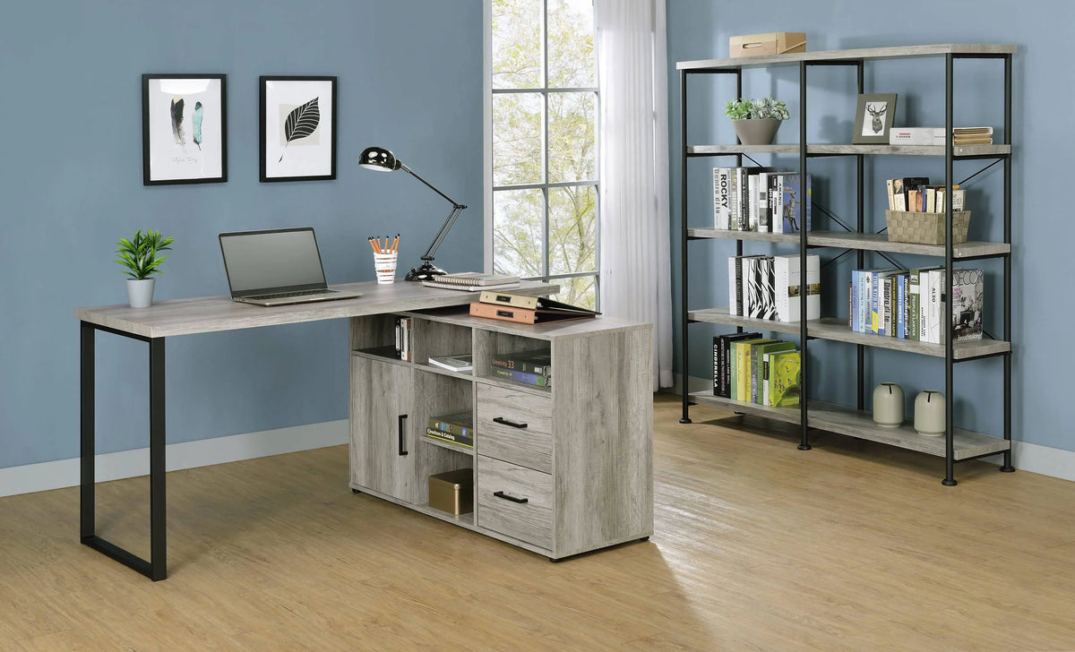 Hertford L-Shape Office Desk With Storage Grey Driftwood - 804462 Pie's Variety Store