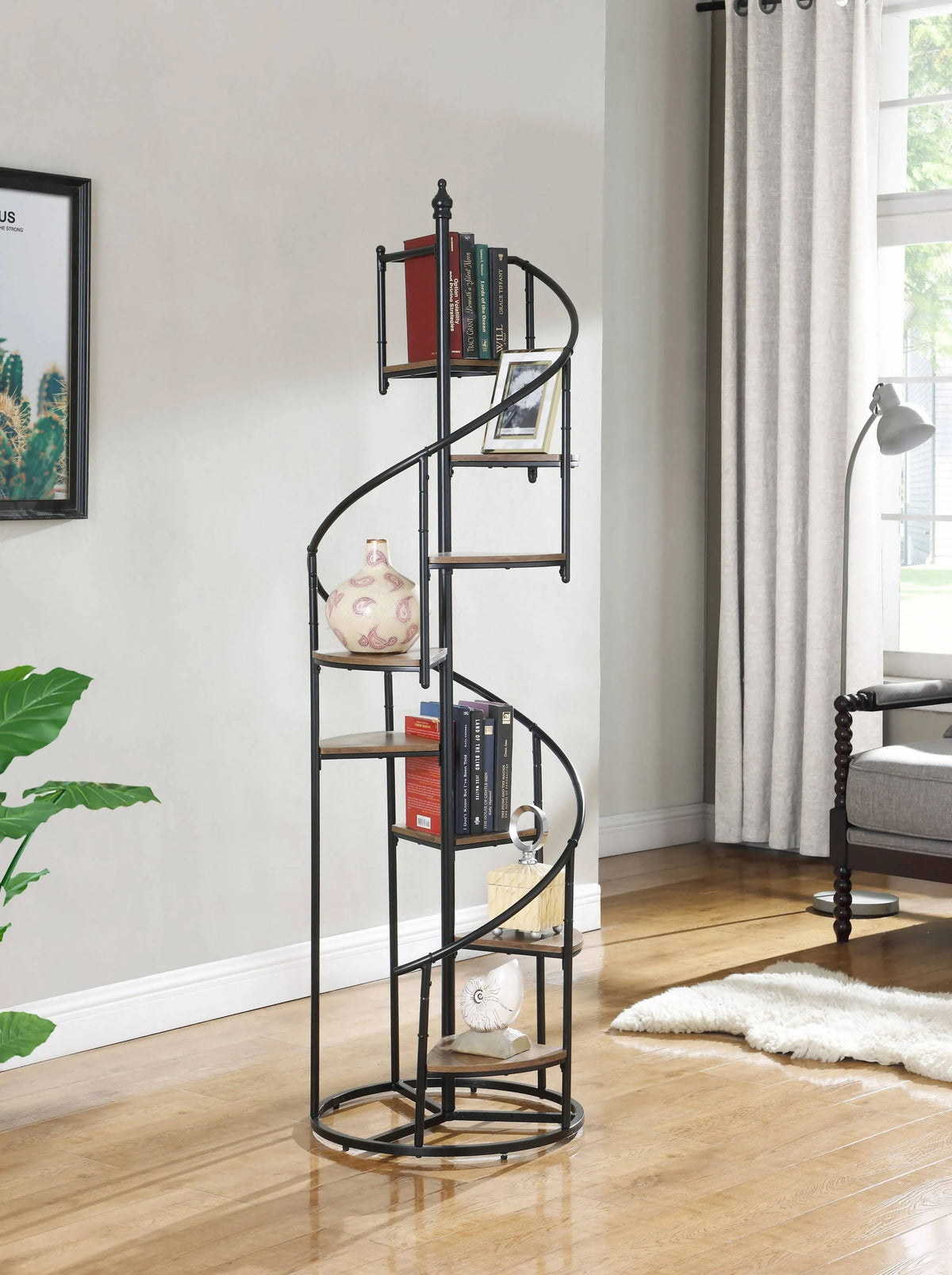 8-Shelf Staircase Bookcase Rustic Brown And Black - 805675 Pie's Variety Store