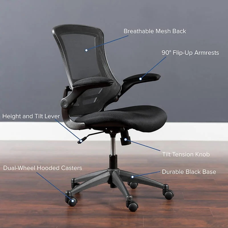 Mid-Back Black / Blue / Dark Gray / Green / Red / White Mesh Swivel Ergonomic Task Office Chair with Flip-Up Arms - BL-X-5M-BK-GG / BL-X-5M-BLUE-GG / BL-X-5M-DKGY-GG / BL-X-5M-GRN-GG / BL-X-5M-RED-GG / BL-X-5M-WH-GG ADRIAN'S ELECTRONICS