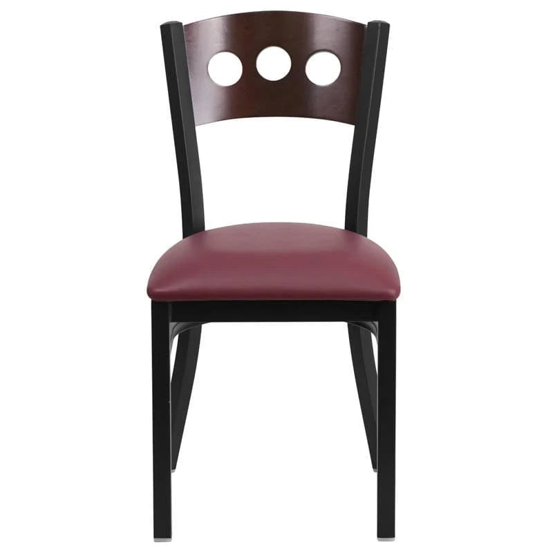 HERCULES Series Black 3 Circle Back Metal Restaurant Chair - Walnut Wood Back