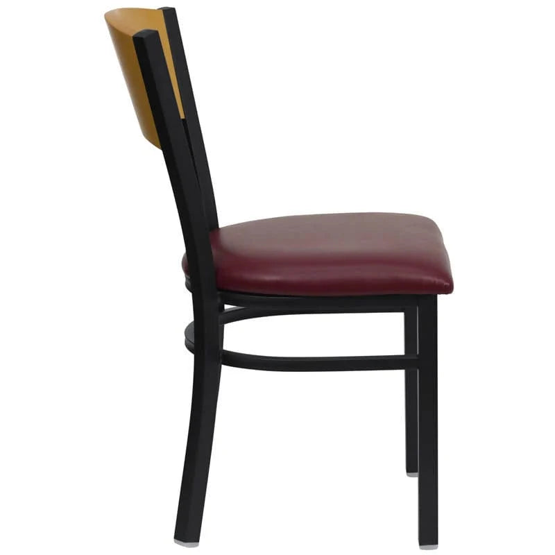 HERCULES Series Black Circle Back Metal Restaurant Chair - Natural Wood Back