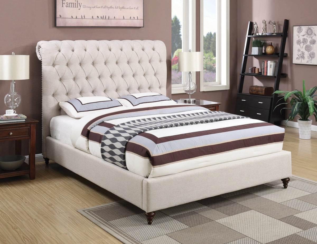Devon Button Tufted Upholstered Queen Bed Beige - 300525Q A-Z Store Nadia