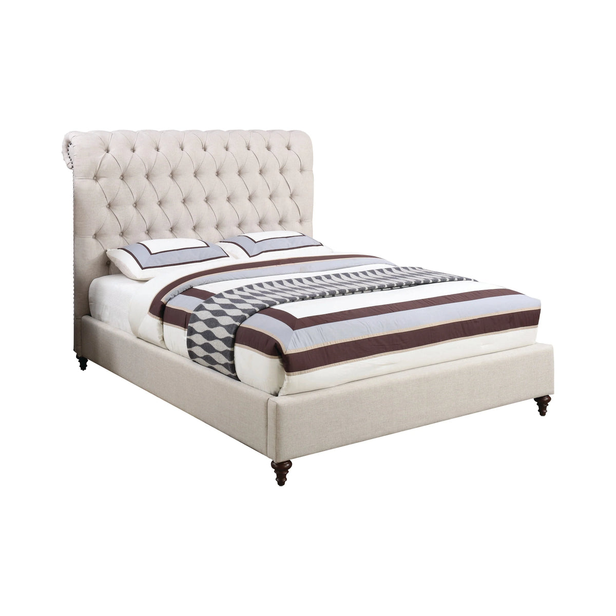 Devon Button Tufted Upholstered Eastern King Bed Beige - 300525KE A-Z Store Nadia