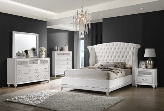 Barzini Eastern King Wingback Tufted Bed White - 300843KE A-Z Store Nadia