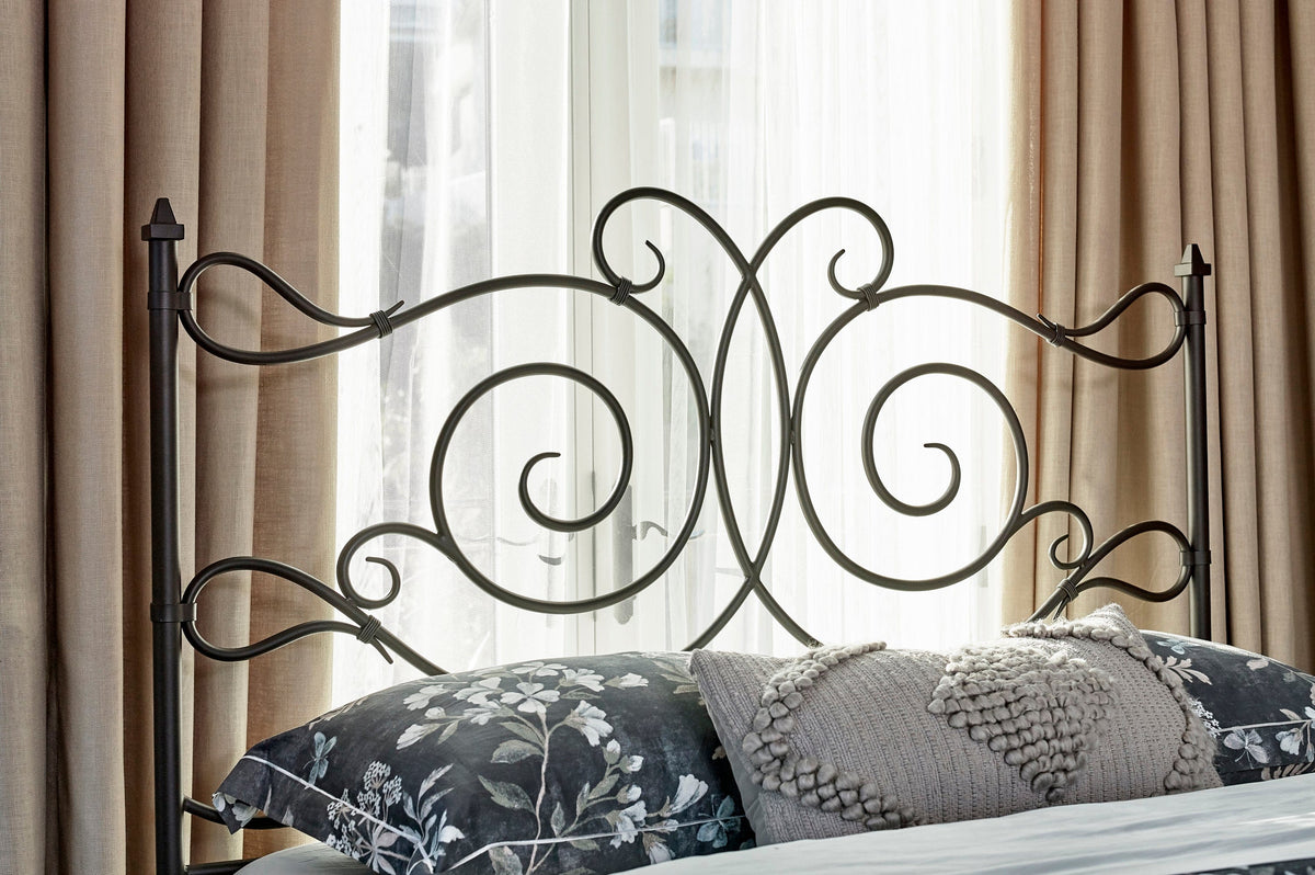 Parleys Eastern King Metal Bed With Scroll Headboard Dark Bronze - 305967KE A-Z Store Nadia