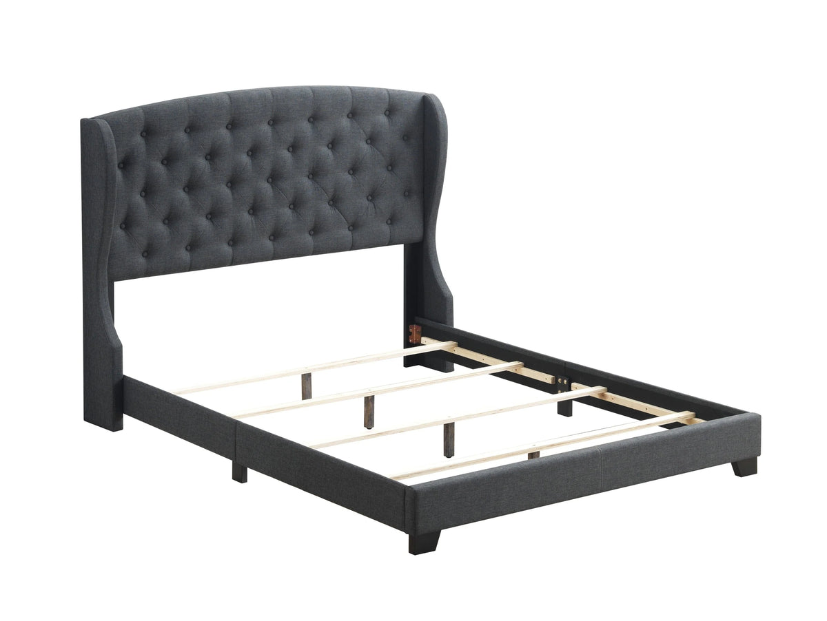 Krome Eastern King Upholstered Bed With Demi-Wing Headboard Charcoal - 305973KE A-Z Store Nadia