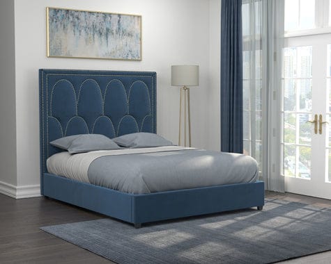 Bowfield Eastern King Velvet Upholstered Bed Blue - 306009KE A-Z Store Nadia