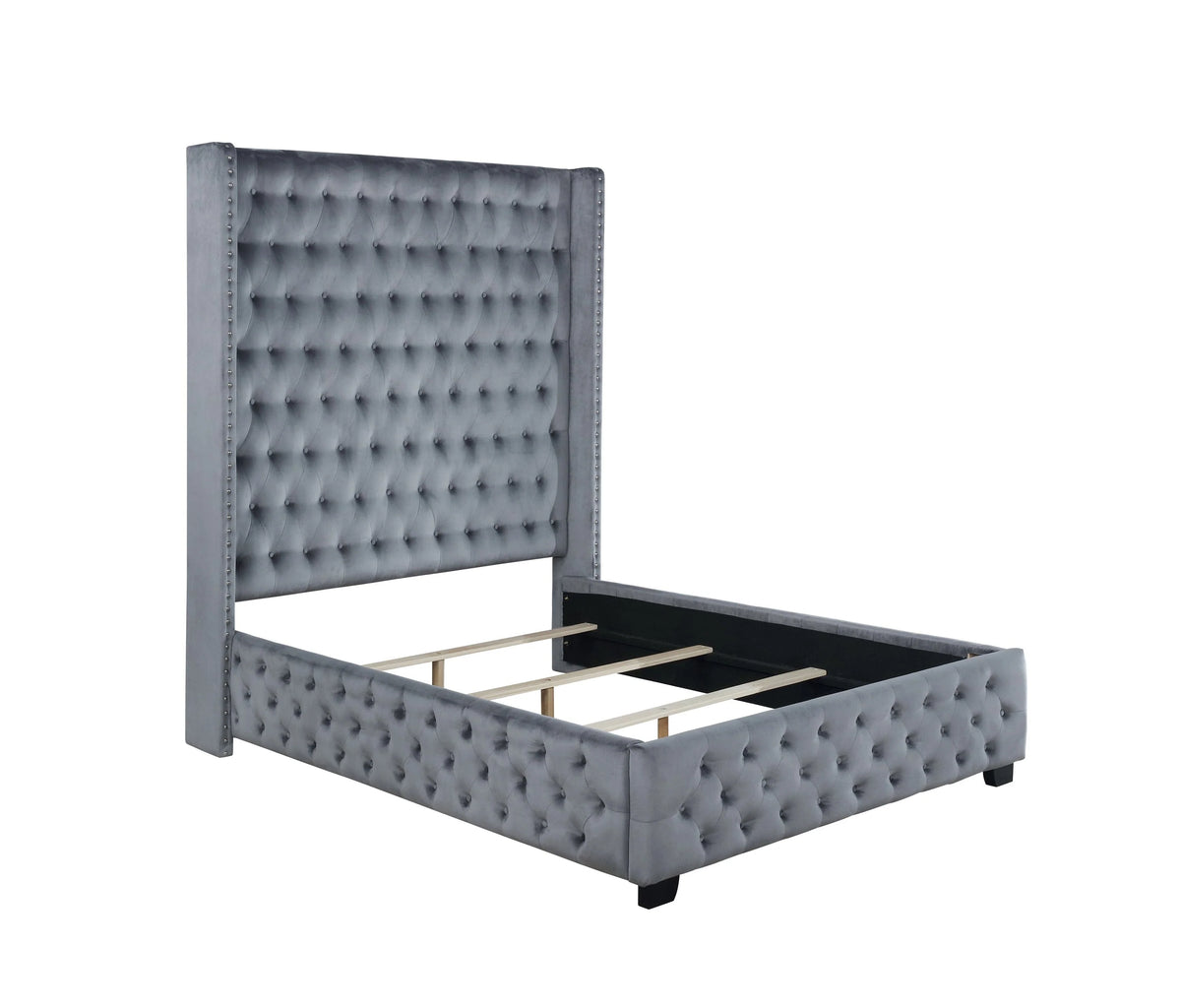 Rocori Queen Wingback Tufted Bed Grey - 306075Q A-Z Store Nadia