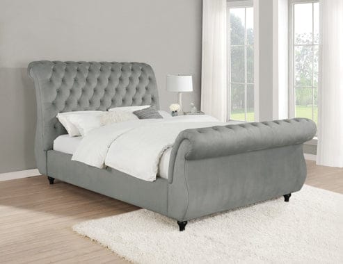 Chelles Eastern King Upholstered Sleigh Bed Grey - 315921KE A-Z Store Nadia