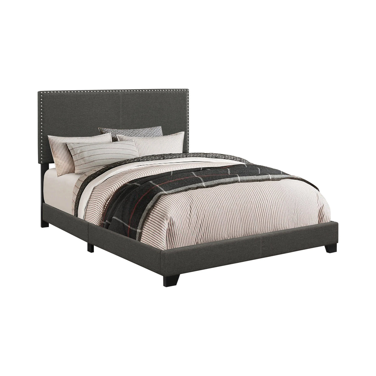 Boyd Eastern King Upholstered Bed With Nailhead Trim Charcoal - 350061KE A-Z Store Nadia