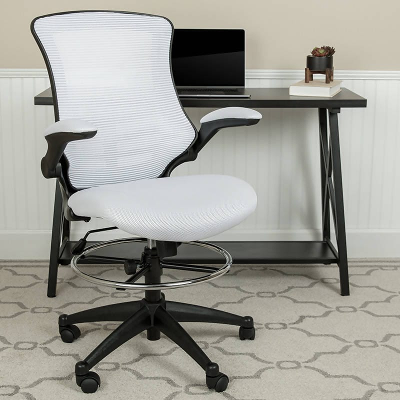 Mid-Back Mesh Ergonomic Drafting Chair with Adjustable Foot Ring and Flip-Up Arms - BL-X-5M-D-BLUE-GG / BL-X-5M-D-DKGY-GG / BL-X-5M-D-GG / BL-X-5M-D-RED-GG / BL-X-5M-D-WH-GG ADRIAN'S ELECTRONICS