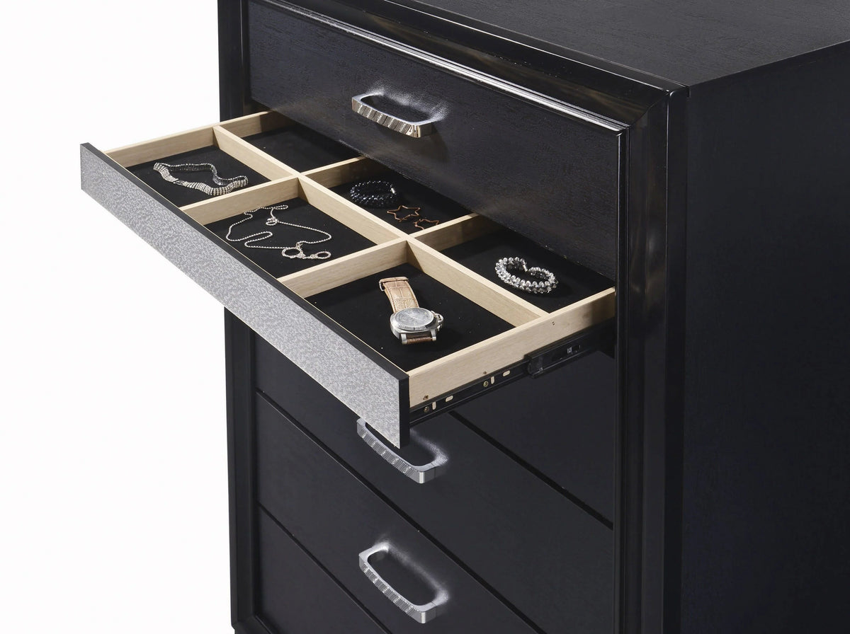 Miranda 5-Drawer Chest Black And Rhinestone - 206365 Pie's Variety Store