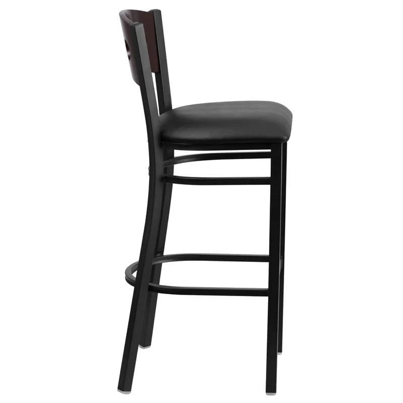 HERCULES Series Black 3 Circle Back Metal Restaurant Barstool - Walnut Wood Back