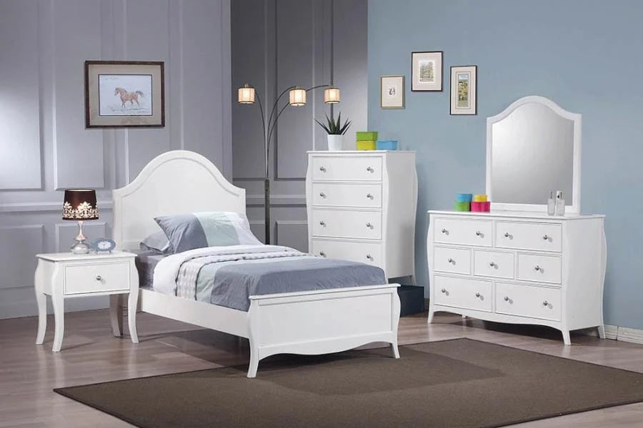 Dominique Twin 4PC Panel Bed Set White - SETT4P400561 COSMEGA