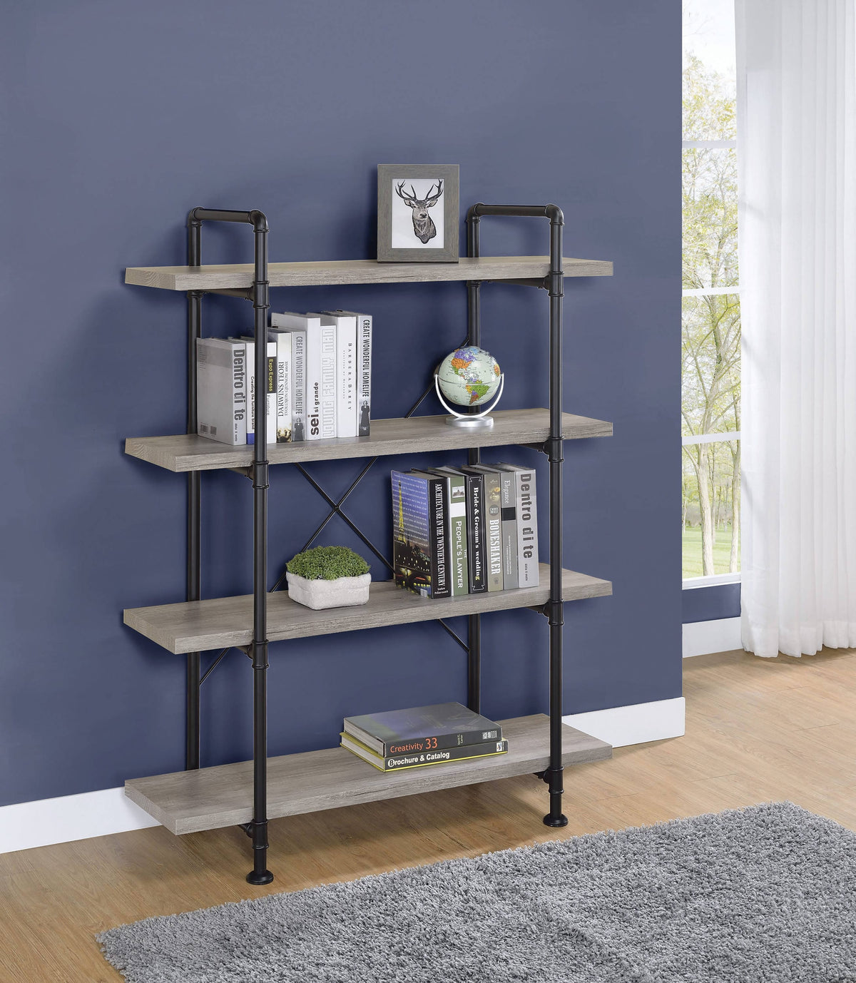 Delray 4-Tier Open Shelving Bookcase Grey Driftwood And Black - 804406 Pie's Variety Store
