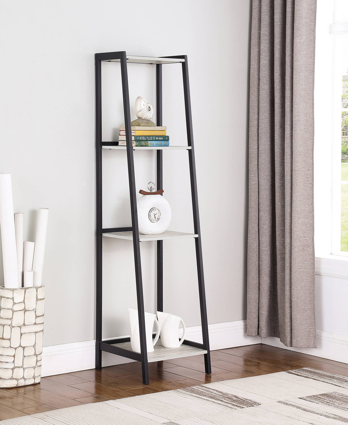 Pinckard 4-Shelf Ladder Bookcase Grey Stone Herringbone And Black - 805802 Pie's Variety Store