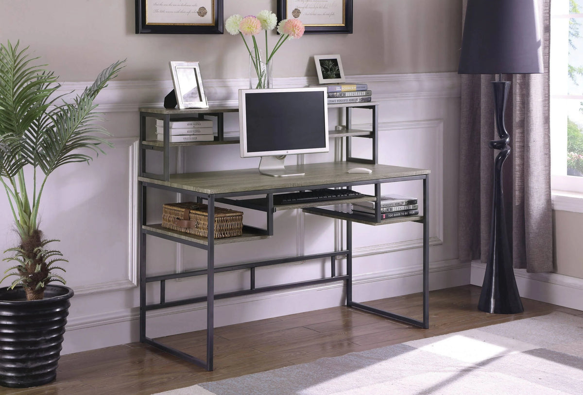 Mandy Computer Desk With Keyboard Tray Weathered Taupe And Gunmetal - 802488 coastmega