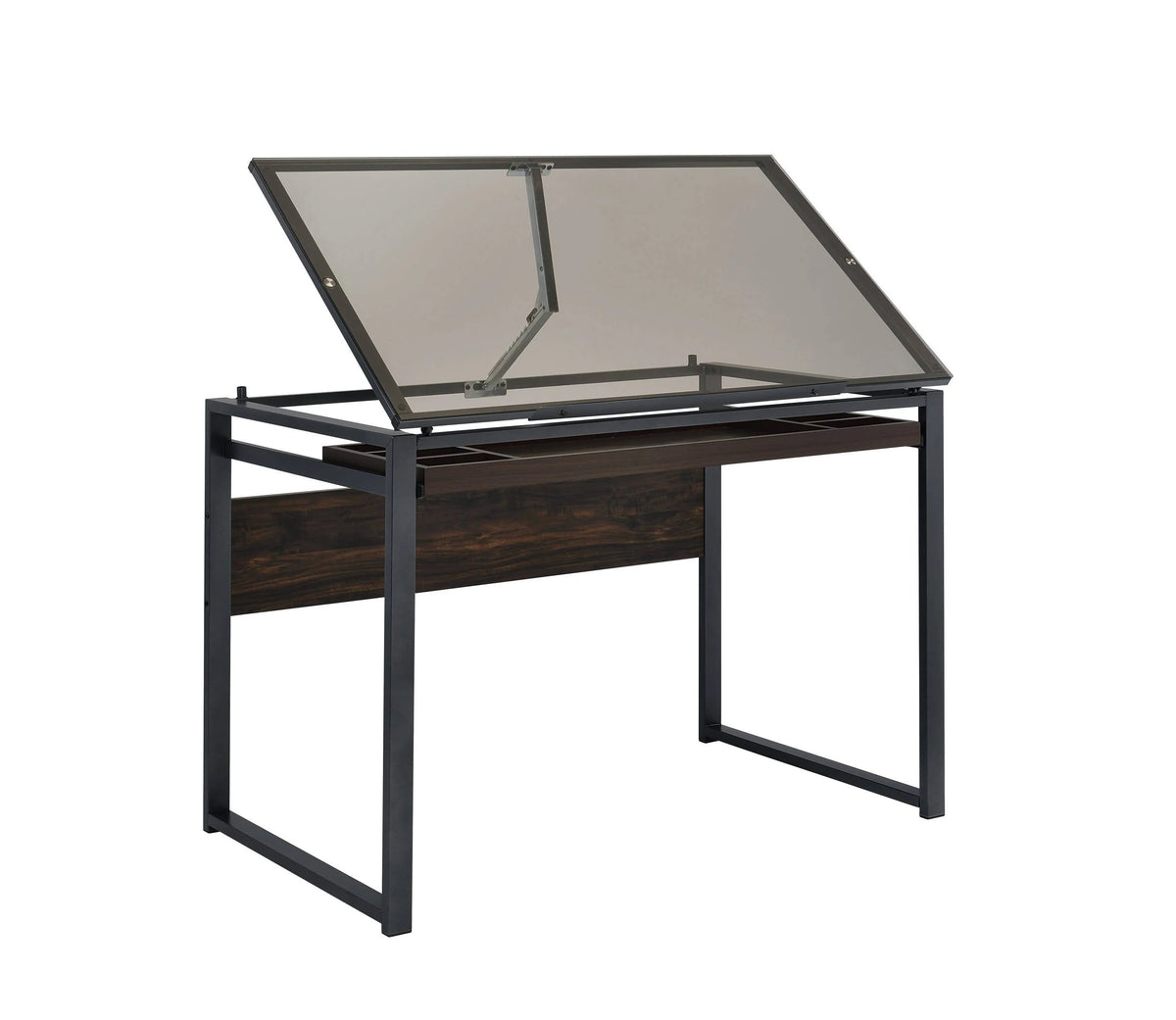 Pantano Glass Top Drafting Desk Dark Gunmetal And Chestnut versatile placement in your office- 805571 coastmega