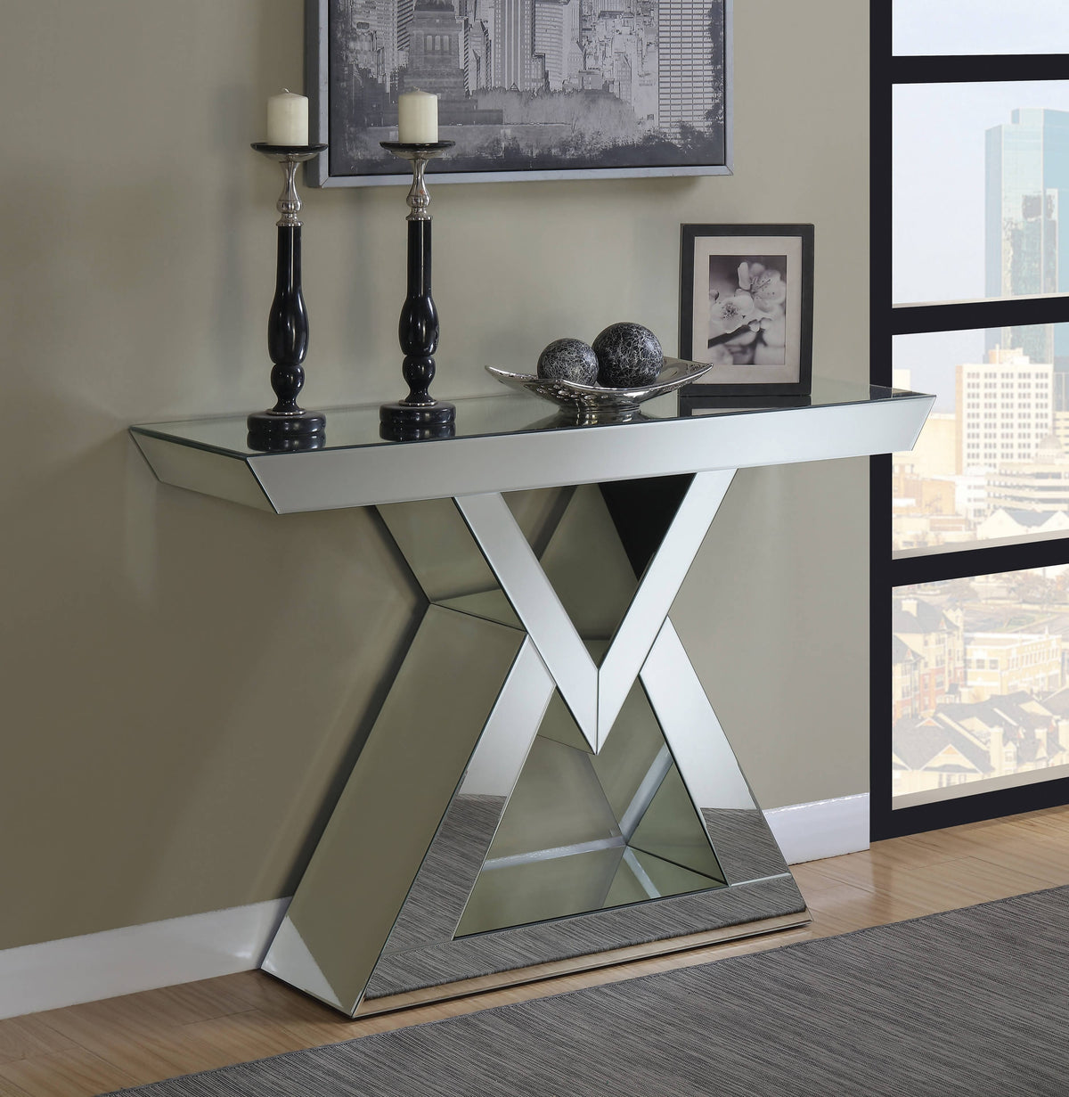 Console Table With Triangle Base Clear Mirror - 930009 Pie's Variety Store