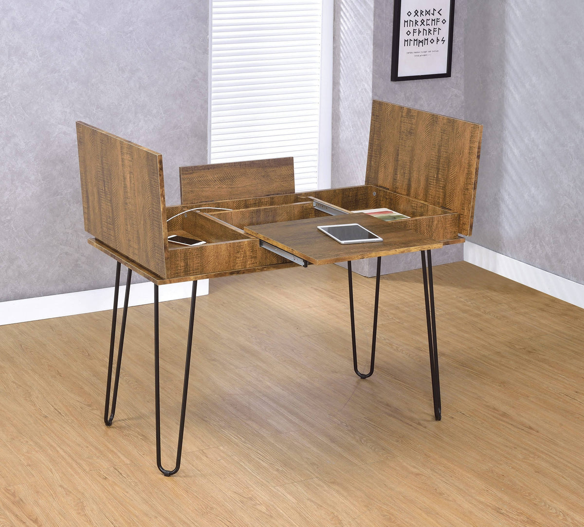 Sheeran Writing Desk With 4 Hidden Storages Rustic Amber - 802011 coastmega