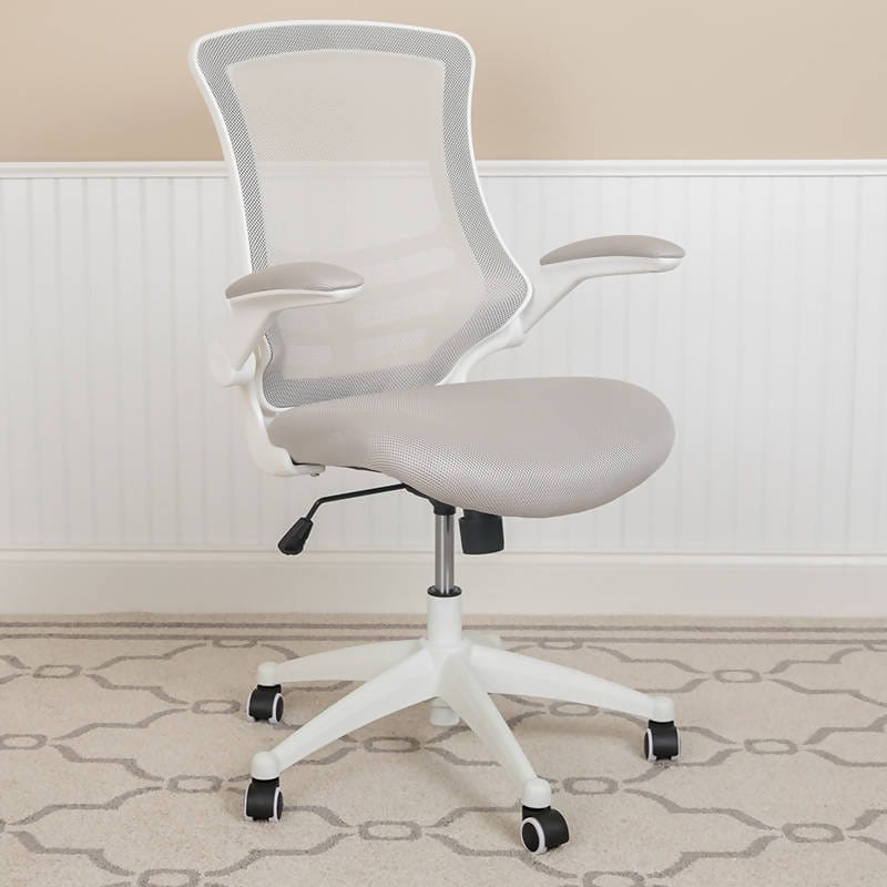 Mid-Back Mesh Swivel Ergonomic Task Office Chair with White Frame and Flip-Up Arms - BL-X-5M-WH-BK-GG / BL-X-5M-WH-BLUE-GG / BL-X-5M-WH-GY-GG / BL-X-5M-WH-TAN-GG / BL-X-5M-WH-WH-GG ADRIAN'S ELECTRONICS