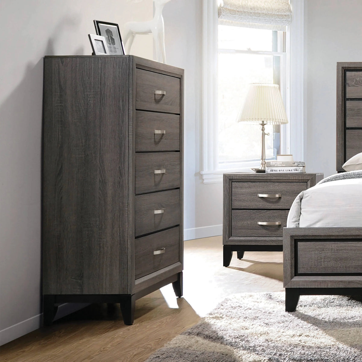 Watson 5-Drawer Chest Grey Oak And Black - 212425 Pie's Variety Store