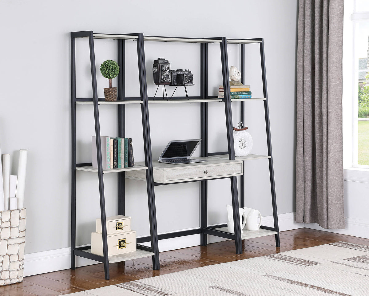 Pinckard 4-Shelf Ladder Bookcase Grey Stone Herringbone And Black - 805802 Pie's Variety Store