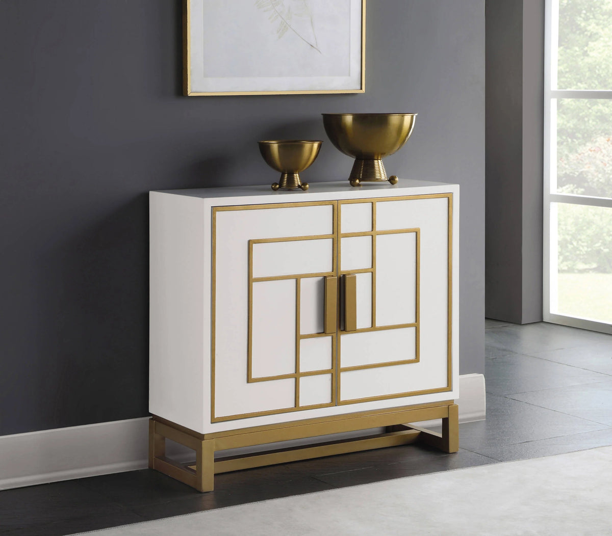 Rectangular 2-Door Accent Cabinet White And Gold - 953454 Pie's Variety Store