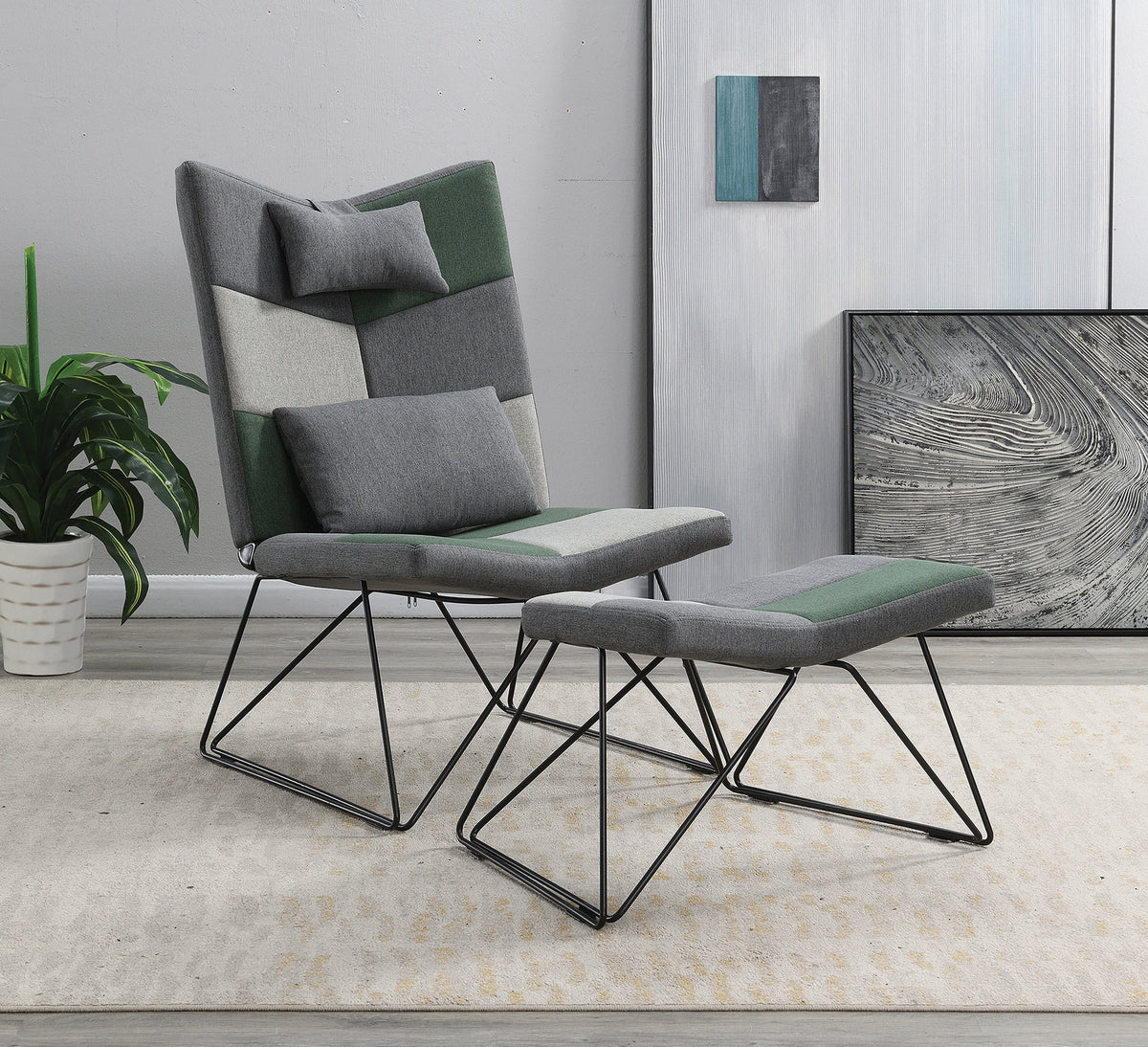 Padded Armless Accent Chair With Ottoman Grey - 905528 ebuystt