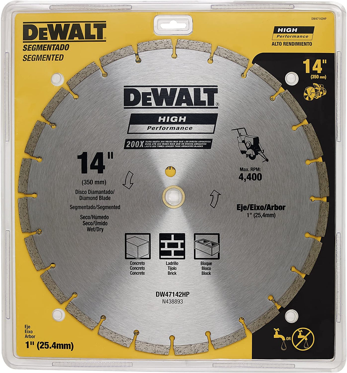 Dewalt Diamond Blade Segmented 14" (350MM) Wet/Dry Use for general purpose cutting of cured concrete