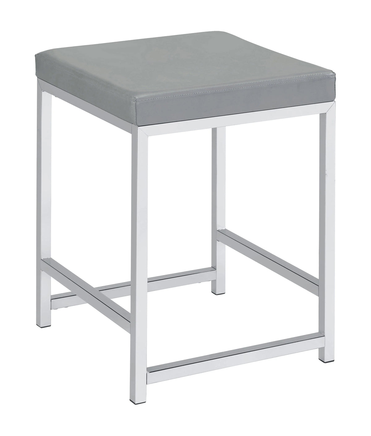 Upholstered Square Padded Cushion Vanity Stool the seat cushion is also wrapped entirely in a smooth grey tone leatherette- 935933 coastmega