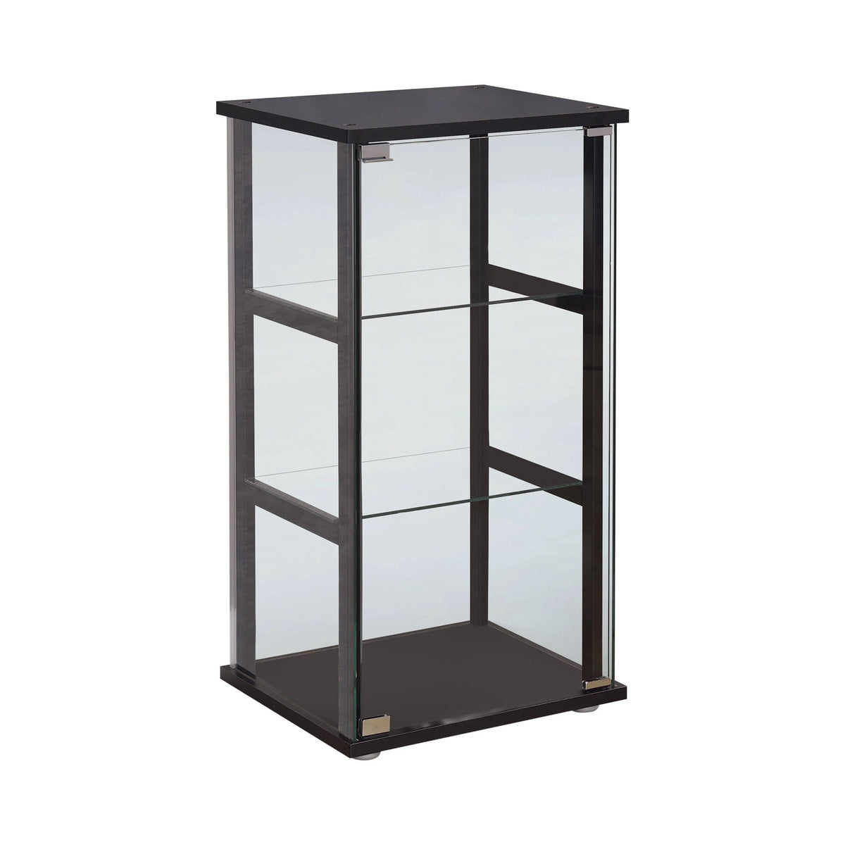 3-Shelf Glass Curio Cabinet Black And Clear Bold black tops a simple frame