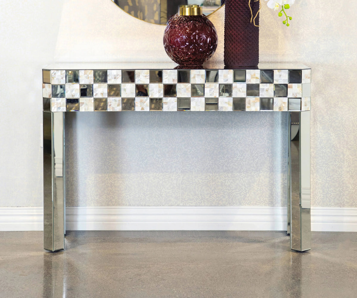 Checker Pattern Rectangular Console Table Silver - 952859 Pie's Variety Store