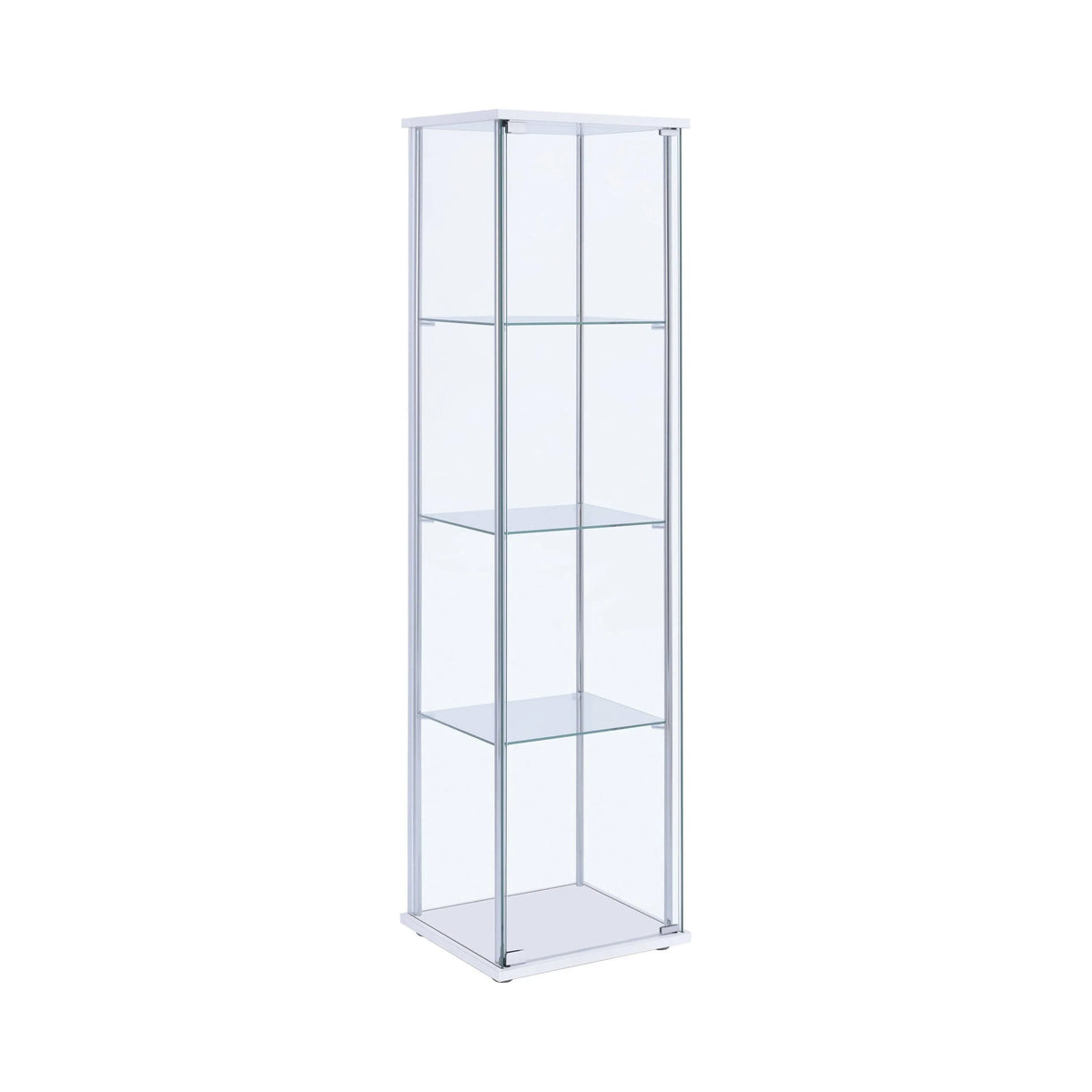 Rectangular 4-Shelf Curio Cabinet White And Clear -Sleek and tall