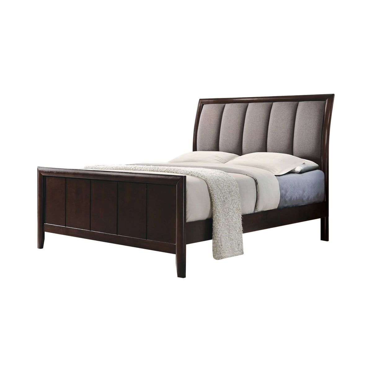 Madison Queen Bed With Upholstered Headboard Taupe Grey And Dark Merlot 4 PIECE Set - SET4PC204881Q Pie's Variety Store