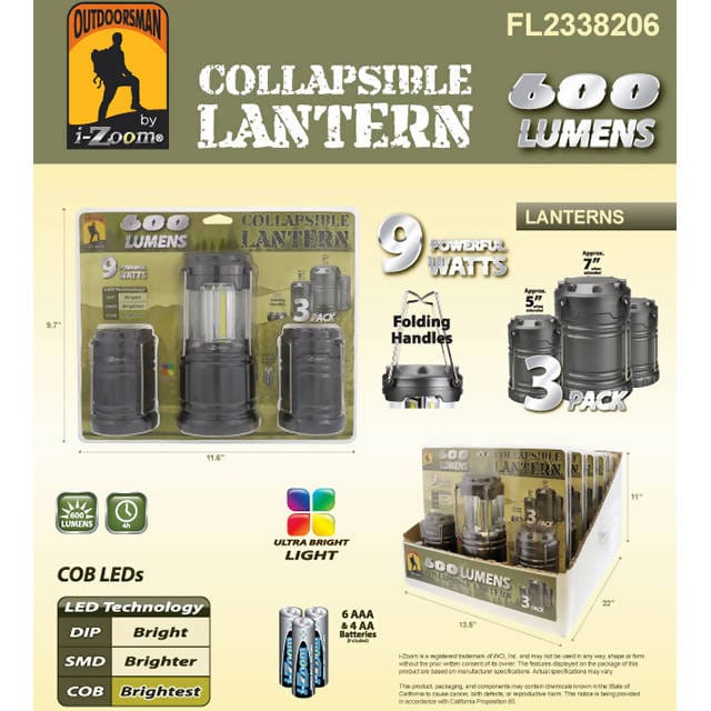 Bulk Buy - 6 Pcs Per Case - COLLAPSIBLE LED LANTERN 3PK 600LM BATTERY INCLUSIVE Mega Bulk Buys