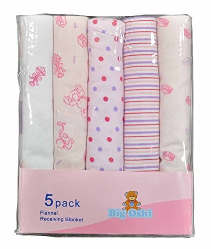 BABY TIME Big Oshi Flannel Receiving Blanket 5pk: blanket is soft cotton flannel