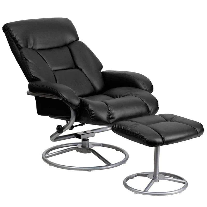 Contemporary Multi-Position Recliner and Ottoman with Metal Base in Black LeatherSoft - BT-70230-BK-CIR-GG A-Z Store Nadia