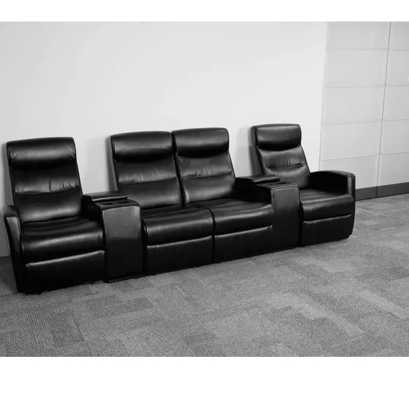 Anetos Series 4-Seat Reclining Black LeatherSoft Theater Seating Unit with Cup Holders - BT-70273-4-BK-GG A-Z Store Nadia