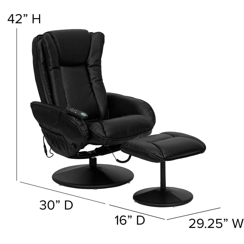 Massaging Multi-Position Plush Recliner with Side Pocket and Ottoman in Black LeatherSoft - BT-7672-MASSAGE-BK-GG A-Z Store Nadia