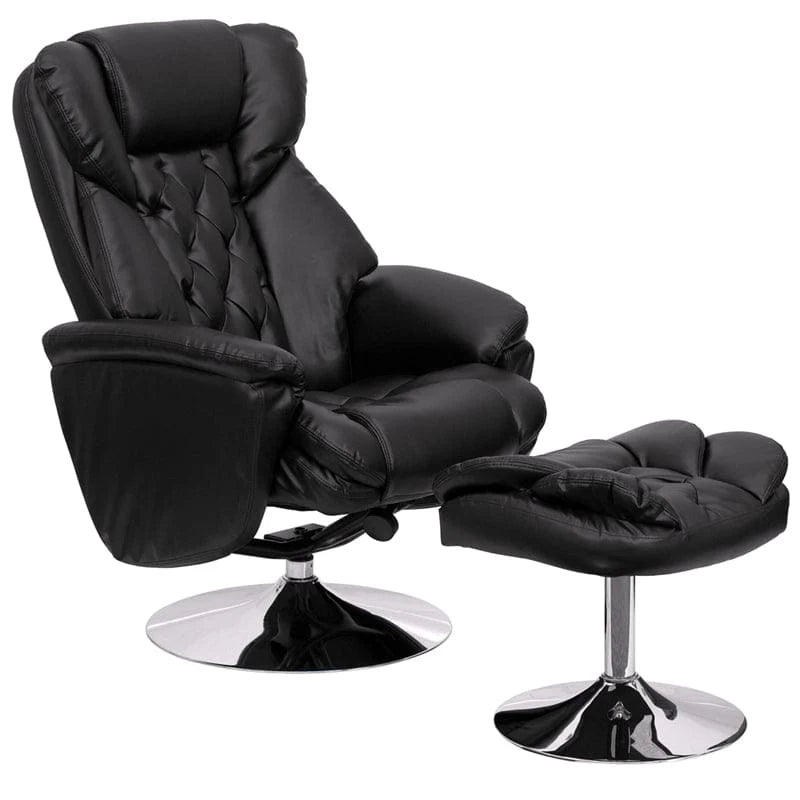 Transitional Multi-Position Recliner and Ottoman with Chrome Base in Black LeatherSoft - BT-7807-TRAD-GG A-Z Store Nadia