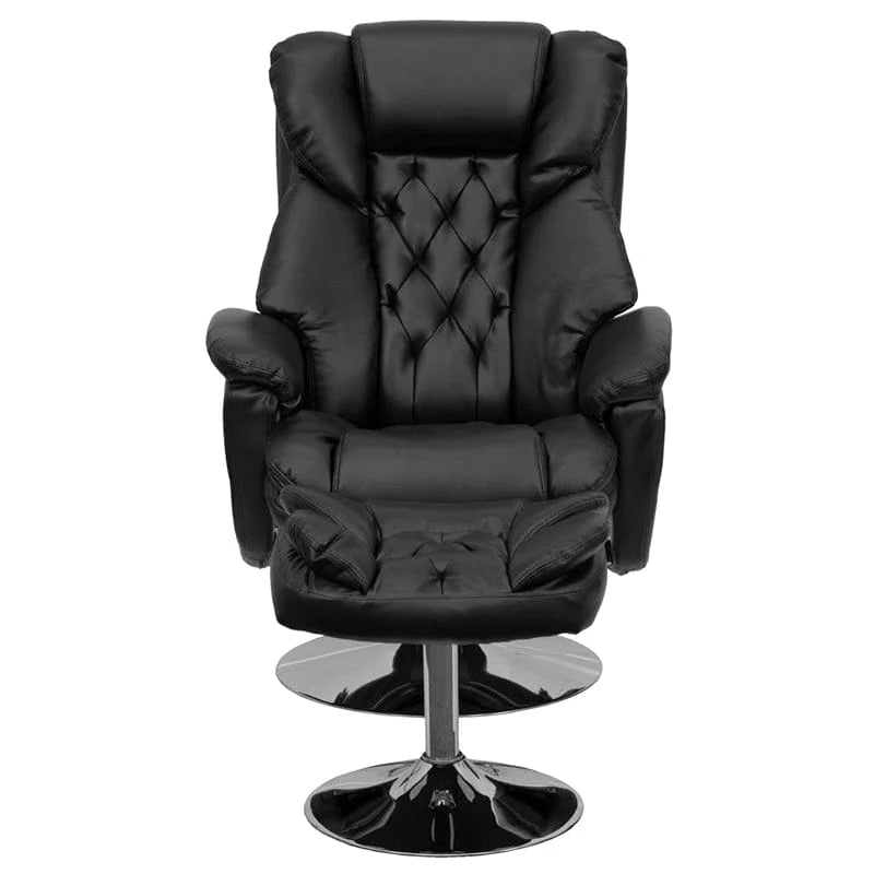 Transitional Multi-Position Recliner and Ottoman with Chrome Base in Black LeatherSoft - BT-7807-TRAD-GG A-Z Store Nadia