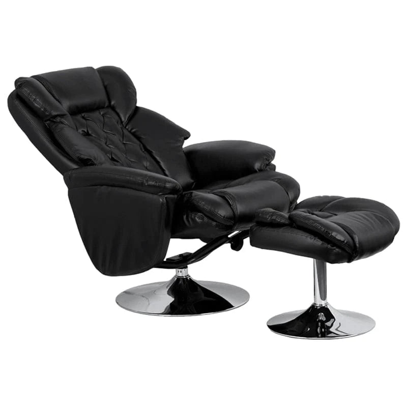 Transitional Multi-Position Recliner and Ottoman with Chrome Base in Black LeatherSoft - BT-7807-TRAD-GG A-Z Store Nadia