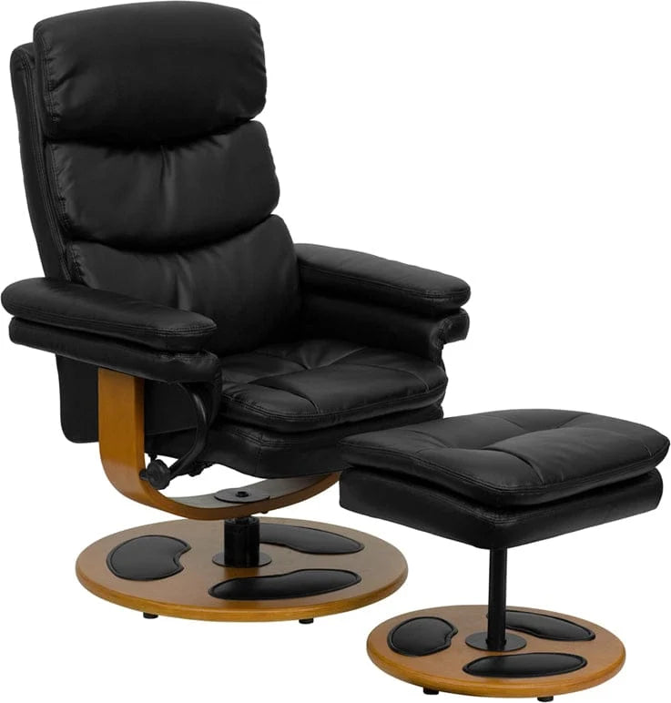 Contemporary Multi-Position Recliner and Ottoman with Wood Base in Black LeatherSoft - BT-7828-PILLOW-GG A-Z Store Nadia