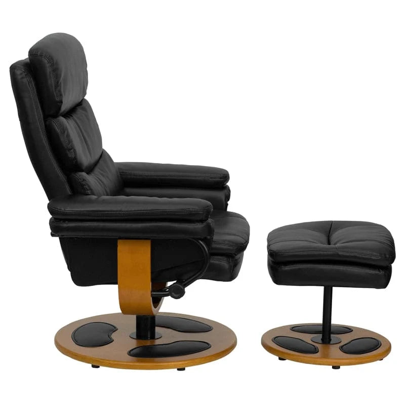 Contemporary Multi-Position Recliner and Ottoman with Wood Base in Black LeatherSoft - BT-7828-PILLOW-GG A-Z Store Nadia