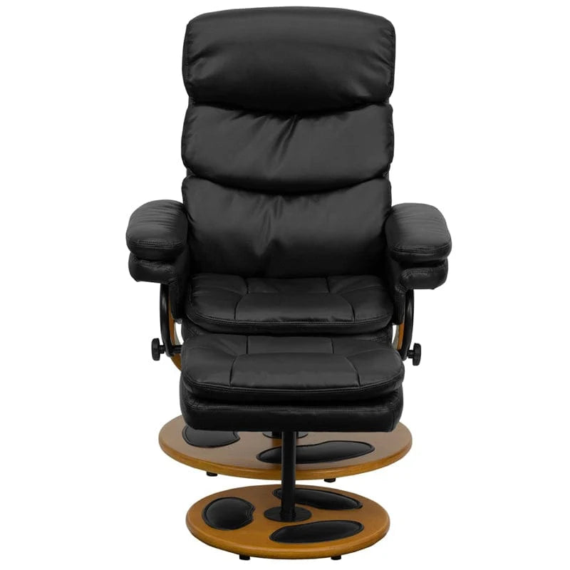 Contemporary Multi-Position Recliner and Ottoman with Wood Base in Black LeatherSoft - BT-7828-PILLOW-GG A-Z Store Nadia