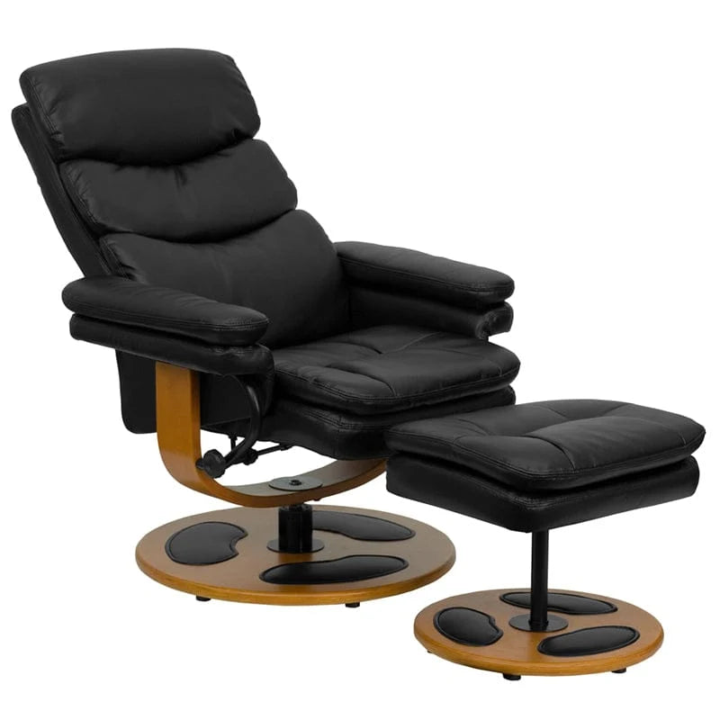 Contemporary Multi-Position Recliner and Ottoman with Wood Base in Black LeatherSoft - BT-7828-PILLOW-GG A-Z Store Nadia